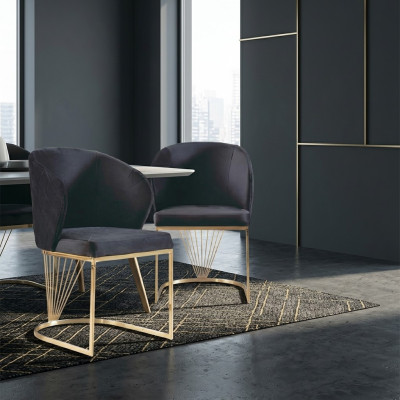 Chair 2x Chairs Group Set Living Dining Room Suite Modern Style Textile