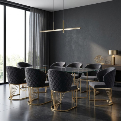 Set of 8 chair group armchair upholstered chairs dining room fabric furniture armchair