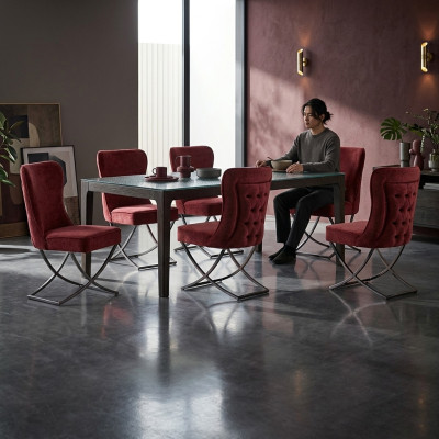 Dining Room 6 Chairs Stainless Steel Designer Furniture Upholstered Chair Italian Style