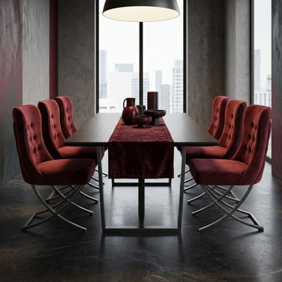 Dining Room 6 Chairs Stainless Steel Designer Furniture Upholstered Chair Italian Style