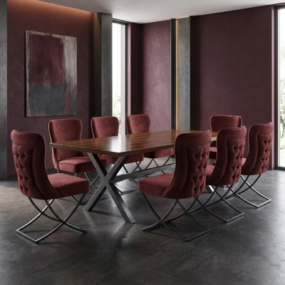 Design Chair Set 8 Textile Chairs Gastro Fabric Dining Room Upholstery Group