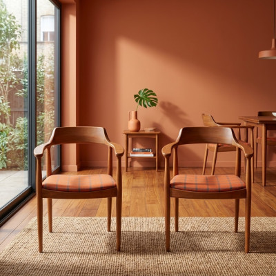 Set of 8 chairs design wood fabric upholstered chairs dining room textile