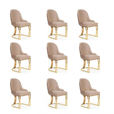 Design Chair Set 8x Armchair Stainless Steel Fabric Upholstered Chairs Dining Room