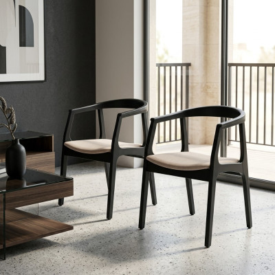 Set of 2 solid wood fabric chairs group design chairs dining living room