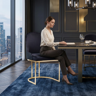 Dining room chairs made of wood, luxury armchair, chair, blue armchair, living room.