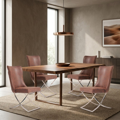 Set of 4 chairs stainless steel dining chair fabric padded chair dining room