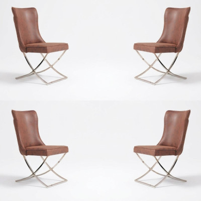 Set of 4 chairs stainless steel dining chair fabric padded chair dining room