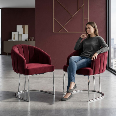 Designer metal fabric upholstered chairs restaurant dining room modern 2x armchair