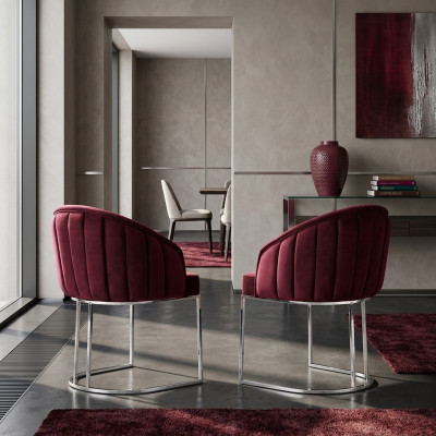 Designer metal fabric upholstered chairs restaurant dining room modern 2x armchair