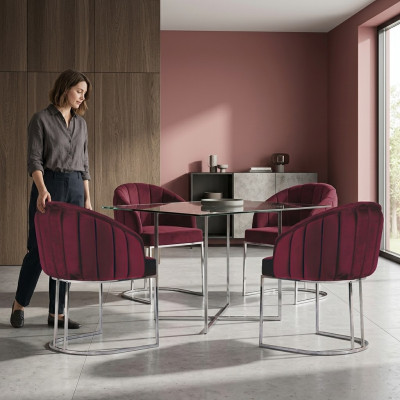 Dining room 4 x chair design upholstered seat chairs set armchair lounge