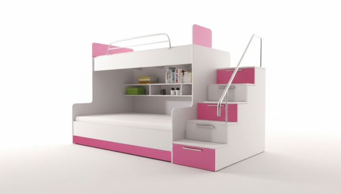Bunk bed children’s room beds loft bed double-decker bed high-gloss furniture pink.
