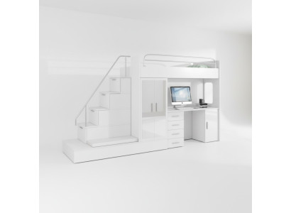 White children's loft bed bunk bed high gloss furniture