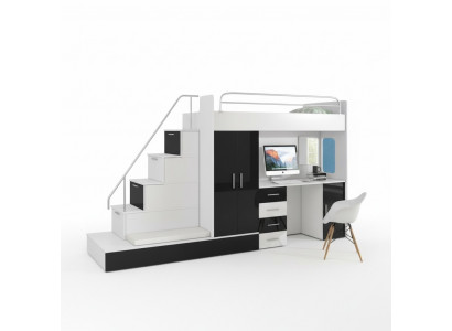 Black children's loft bed bunk bed high gloss bed