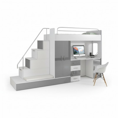 Gray children's loft bed bunk bed double-decker bed high gloss furniture
