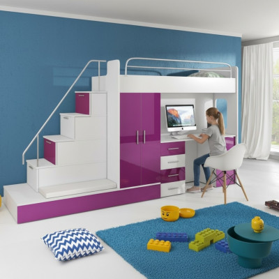 Lila children's loft bed bunk bed high gloss furniture