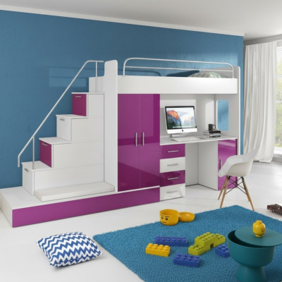 Lila children's loft bed bunk bed high gloss furniture