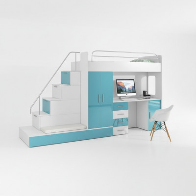 Bunk bed loft bed blue children's room beds loft beds bunk turquoise bed new