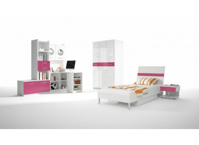 Children's room pink girl wardrobe bed table wood 5-piece bedroom
