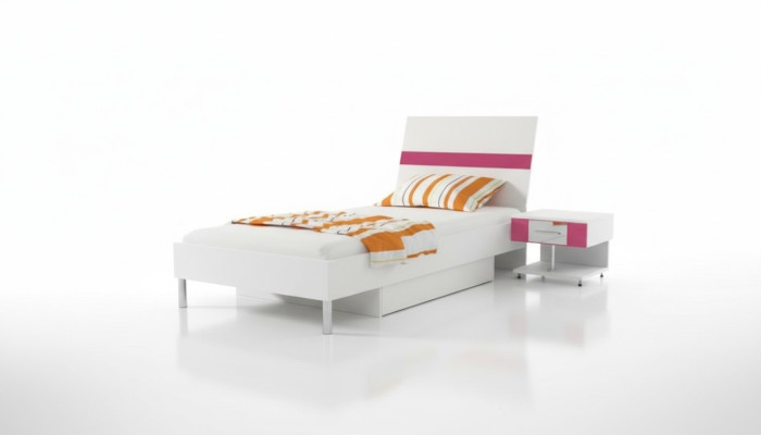 Bed + nightstand bedroom youth room children's room set furniture pink 2-piece.