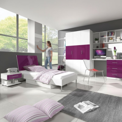Bedroom Purple Bed 2x Nightstand Desk Child's Bed 5-piece Set.