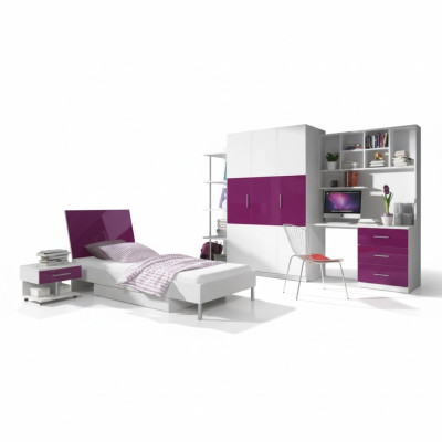 Bedroom Purple Bed 2x Nightstand Desk Child's Bed 5-piece Set.