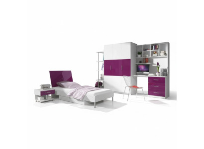 Bedroom Purple Bed 2x Nightstand Desk Child's Bed 5-piece Set.