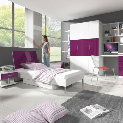 Bed + Nightstand Children's Room Furniture Bed Children's Bed Nightstand 2-piece Set Purple New