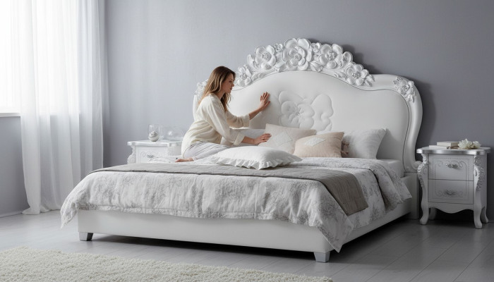Bed White Bedroom Beds Wood Luxury Furniture Design Classic Hotel Double