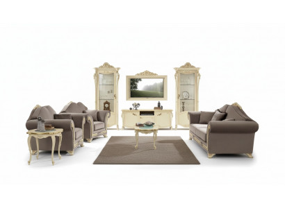 TV cupboard wood, RTV wall unit living room, classic design set 2-piece, beige, new.