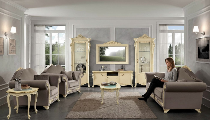 Living Room Set Sofa Suite Wood Living Room Classic Design Italian Set 9-piece.