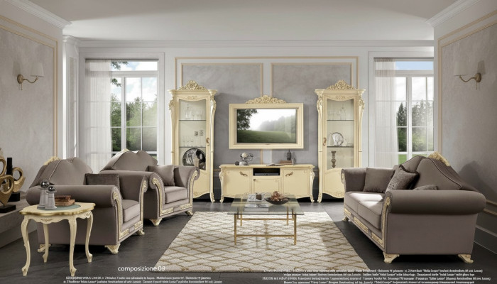 Living Room Set Sofa Suite Wood Living Room Classic Design Italian Set 9-piece.