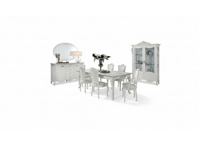 Dining room set, dining table, 6 chairs, sideboard, display cabinet, group, suite, Italian, 9 pieces.
