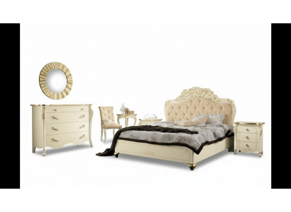 Bedroom set beige bedroom bed nightstand dresser mirror chair 6-piece.