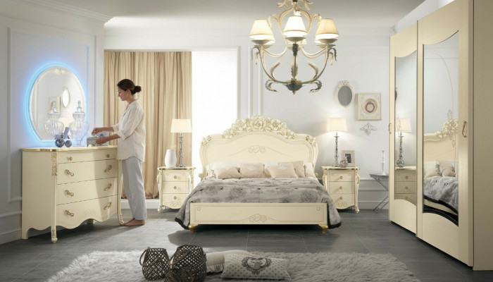 Bedroom set Bizzotto bed bedside table chest of drawers mirror wardrobe 5-piece.