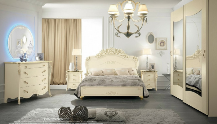 Bedroom set Bizzotto bed bedside table chest of drawers mirror wardrobe 5-piece.