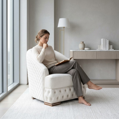 Armchair 1-Seater White Chesterfield Relax Italian Furniture Setup