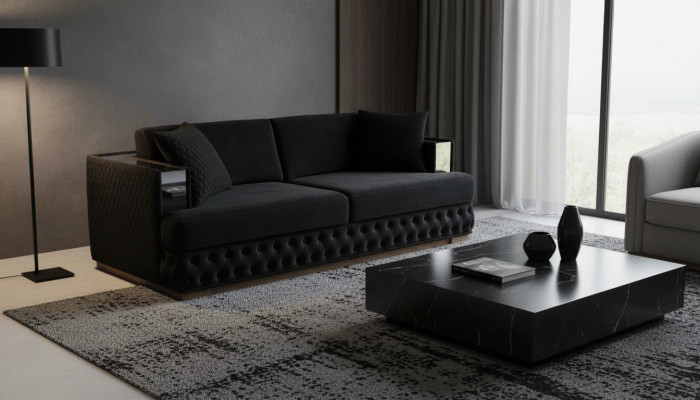 Three-seater Chesterfield couch black sofas textile leather sofa couches