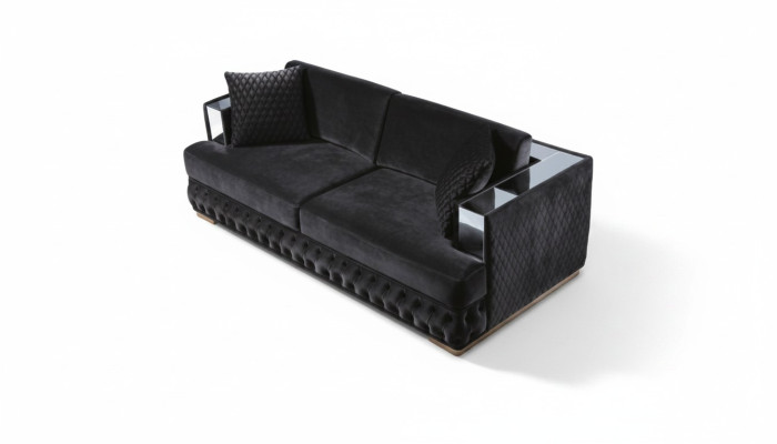 Three-seater Chesterfield couch black sofas textile leather sofa couches