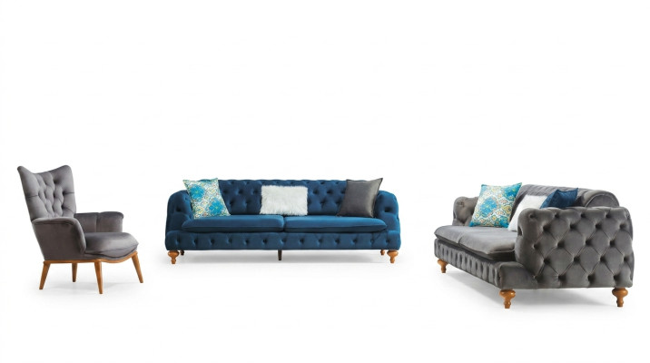 Sofa set couch 3+3+1 seater Chesterfield armchair furniture upholstery set multicolor