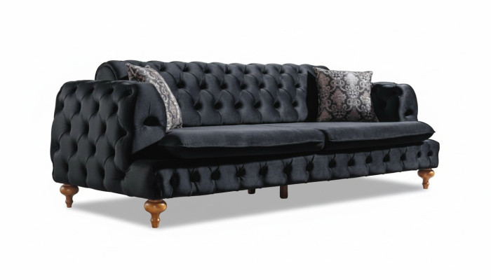 Luxury Chesterfield Sofa Three-Seater Black Couches Furniture