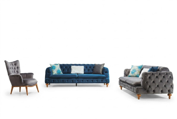 Armchair 1 Seater Grey Living Room Fabric Chesterfield Italian Style
