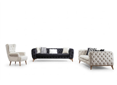 Sofa set 3+3+1 seater black Chesterfield armchair furniture
