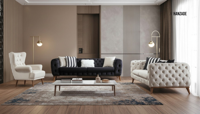Armchair 1-Seater White Living Room Textile Design Chesterfield Wingback Chair