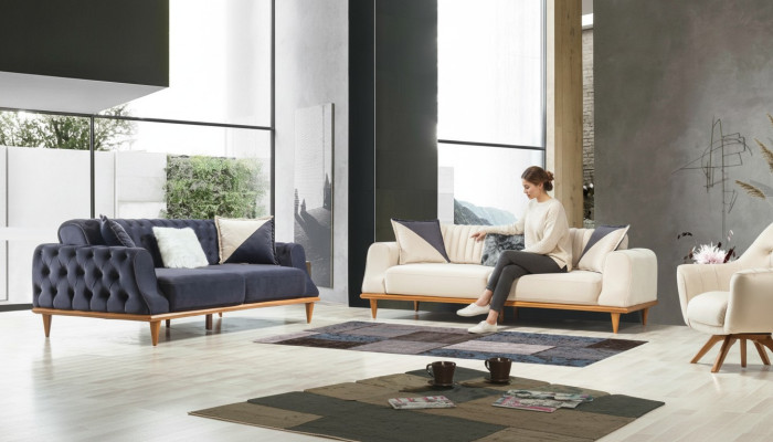 3-seater beige sofa living room elegant design Chesterfield Italian style