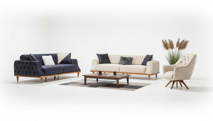 3-seater beige sofa living room elegant design Chesterfield Italian style