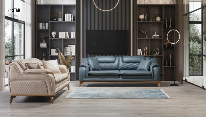 Sofa set 3+3+1 seater blue armchair luxury leather sofa couch furniture Western style