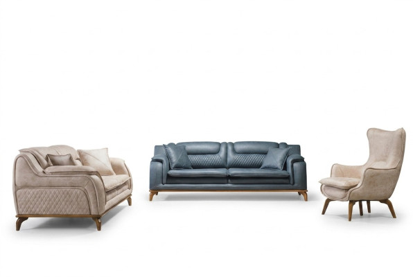Sofa set 3+3+1 seater blue armchair luxury leather sofa couch furniture Western style