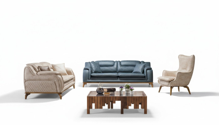 Blue Sofa 3-Seater Living Room Couch Design Chesterfield Italian Style Furniture