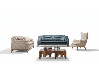 Blue Sofa 3-Seater Living Room Couch Design Chesterfield Italian Style Furniture