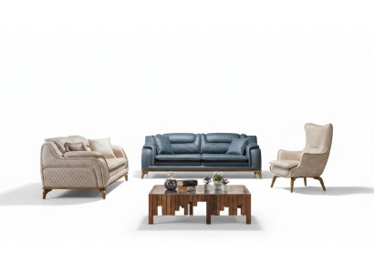 Blue Sofa 3-Seater Living Room Couch Design Chesterfield Italian Style Furniture